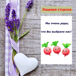 Мини открытка - карточка для покупателей &quot;Веселые редиски, Мы очень рады, что Вы выбрали нас!&quot;, односторонние, 20 шт