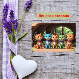 Мини открытка - карточка &quot;Пять разноцветных котов&quot;, бирка для подарков, односторонние, 20 шт