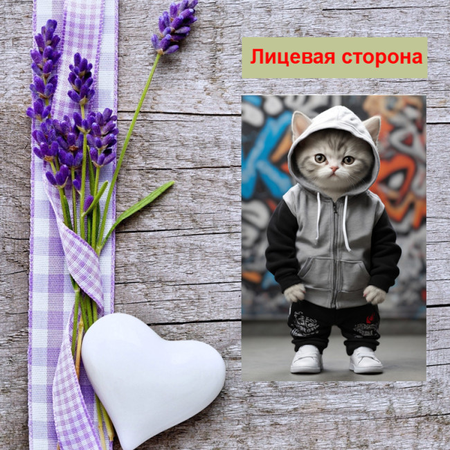 Мини открытка - карточка "Милый модный кот", бирка для подарков, односторонние, 20 шт - Артикул 210098