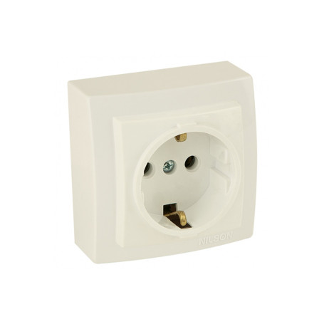 Розетка с заземлением открытой проводки цвет Бежевый NILSON - Артикул 26121017