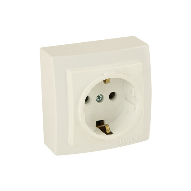 Розетка с заземлением открытой проводки цвет Бежевый NILSON - Артикул 26121017