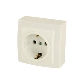 Розетка с заземлением открытой проводки цвет Бежевый NILSON