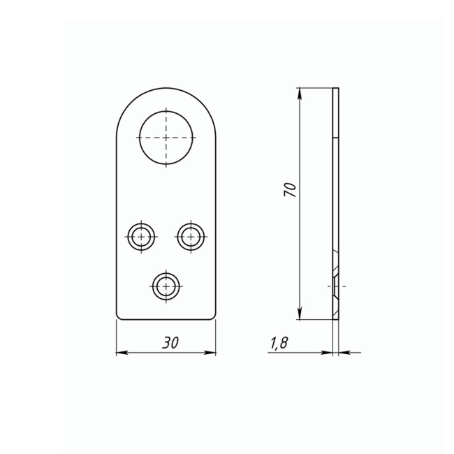 Проушина прямая, 2 мм, 70 х 30 мм, цинк Россия - Артикул 4650211