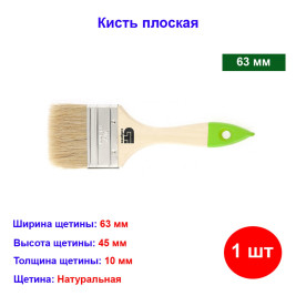 Кисть плоская, натуральная щетина, 63 мм