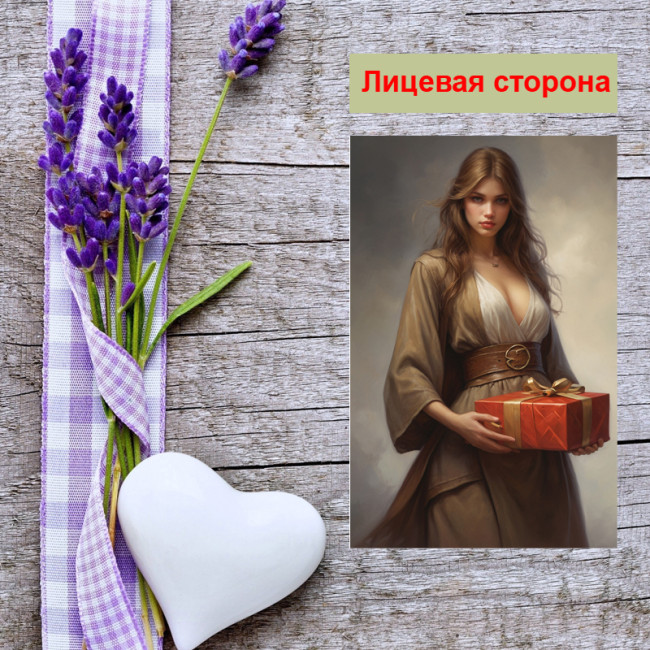 Мини открытка - карточка "Девушка с подарочной коробкой", бирка для подарков, односторонние, 20 шт - Артикул 210060