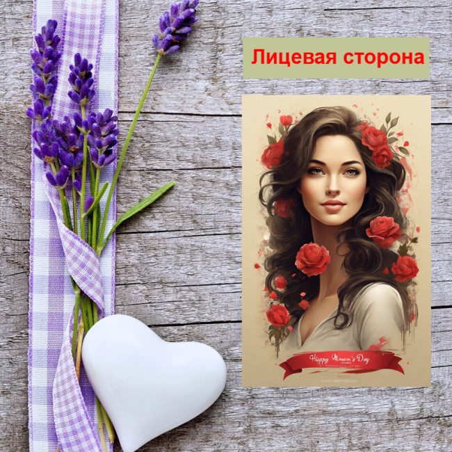 Мини открытка - карточка "С женским днем", бирка для подарков, односторонние, 20 шт - Артикул 210067