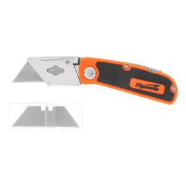 Нож, 19 мм, складной, пластиковая двухкомпонентная рукоятка, сменное трапециевидное лезвие, 5 лезвий