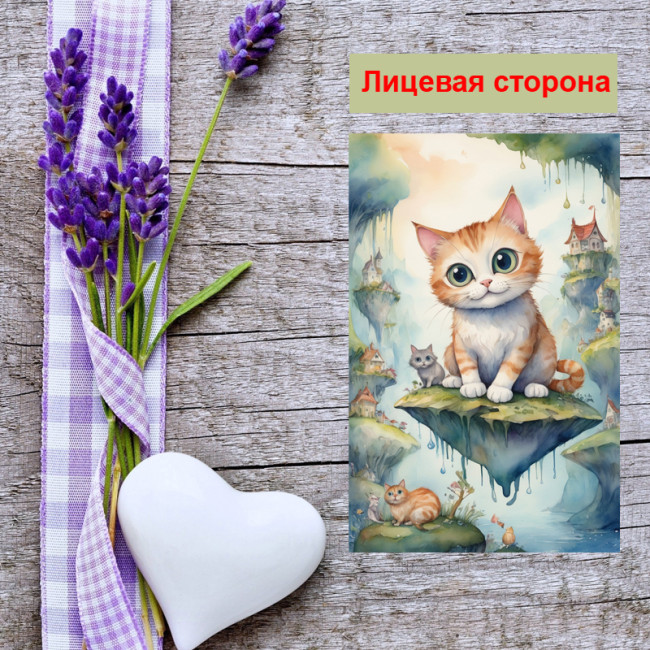 Мини открытка - карточка "Рисованные котята, акварель", бирка для подарков, односторонние, 20 шт - Артикул 210187