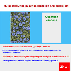 Мини открытка - карточка "Куст с голубыми цветами ", бирка для подарков, односторонние, 20 шт