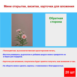 Мини открытка - карточка &quot;Розовый цветок на коричневом фоне&quot;, бирка для подарков, односторонние, 20 шт
