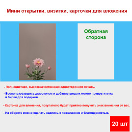Мини открытка - карточка &quot;Розовый цветок&quot;, бирка для подарков, односторонние, 20 шт