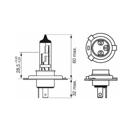 Лампа автомобильная галогеновая H4, 12V, 60/55Вт, +120% света, P43T, GIGALIGHT PLUS, BOSCH - 1 шт - Артикул 1987301109_BCH