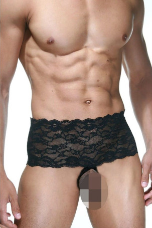 Мужские трусы с открытой интимной зоной и широким кружевным поясом - Артикул 247190