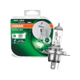 Лампа автомобильная галогеновая H4, 12V, 60/55Вт, P43t, ULTRA LIFE, Osram - 2 шт