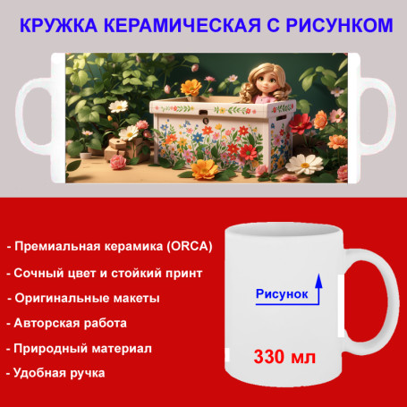 Кружка премиум с принтом "Кукла в коробке, мультипликация", авторский дизайн, 330 мл, белая, Orca, 1 шт, 200054 - Артикул 200054