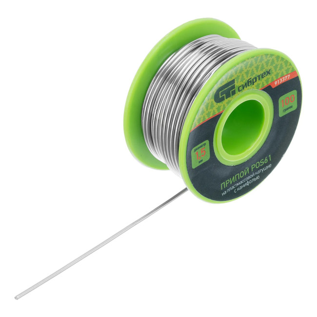 Припой с канифолью, D 1,5 мм, 100 г, POS61, на пластмассовой катушке. - Артикул 91337711 Припой с канифолью, D 1,5 мм, 100 г, POS61, на пластмассовой катушке. - Артикул 91337711