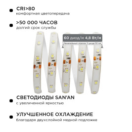 Комплект светодиодной подсветки, Холодный белый свет, SMD 5050, 60д/м, IP65, 5 м, Apeyron 10-26