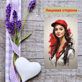 Мини открытка - карточка &quot;Девушка в красной бейсболке&quot;, бирка для подарков, односторонние, 20 шт