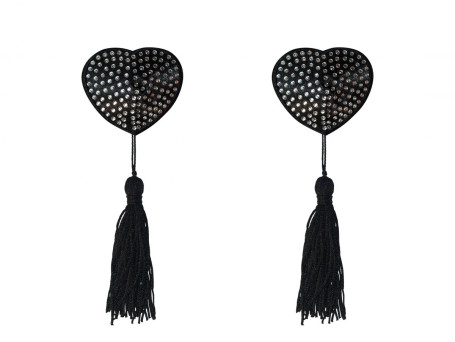 Черные пэстисы-сердечки Evans с кисточками и стразами - Артикул 219957