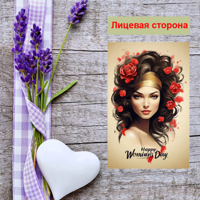 Мини открытка - карточка "Happy Womians Day", бирка для подарков, односторонние, 20 шт - Артикул 210066