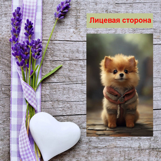 Мини открытка - карточка "Собачка в шарфике", бирка для подарков, односторонние, 20 шт - Артикул 210044