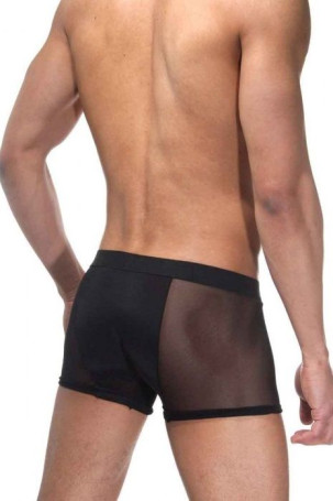 Черные мужские трусы-боксеры с прозрачными вставками по бокам - Артикул 387446