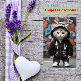 Мини открытка - карточка "Котенок в худи", бирка для подарков, односторонние, 20 шт