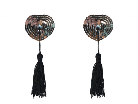 Серебристые пэстисы-сердечки Gipsy с черными кисточками - Артикул 220046