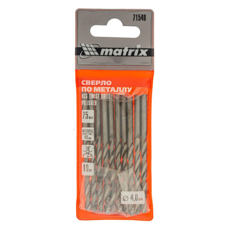 Сверло по металлу, 4 мм, полированное, HSS, 10 шт, цилиндрический хвостовик - Артикул 7154014