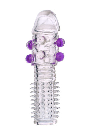 Гелевая прозрачная насадка с шариками и шипами - 14 см. - Артикул 6483