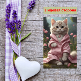 Мини открытка - карточка "Кошка в розовом халате", бирка для подарков, односторонние, 20 шт