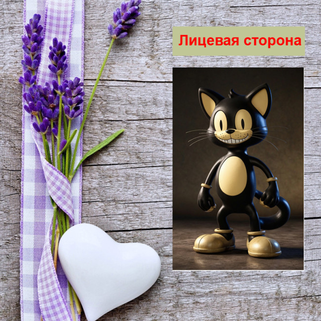 Мини открытка - карточка "Статуэтка черного кота", бирка для подарков, односторонние, 20 шт - Артикул 210209