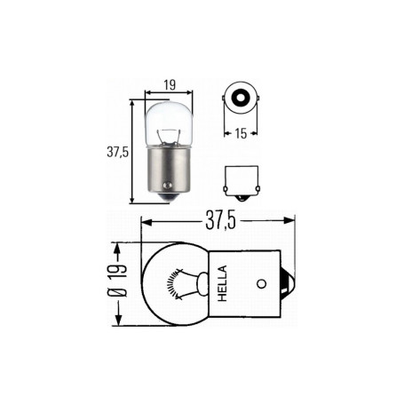 Лампа автомобильная накаливания R5W, 24V, 5Вт, BA15s, HELLA - 1 шт - Артикул 8GA002071241_HEL