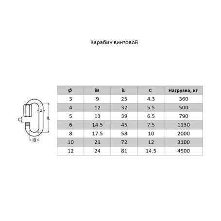 Карабин винтовой 10 мм (1шт) №10 - Артикул 218608