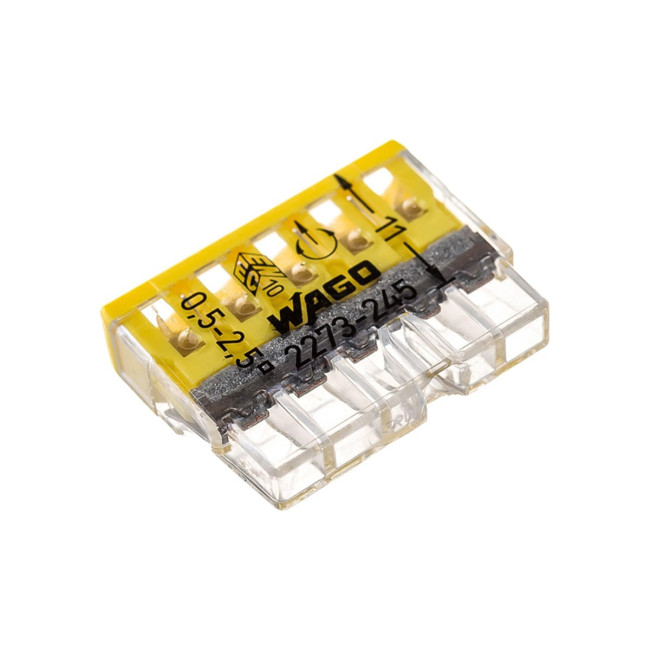 Колодка клеммная WAGO 5-ти проводная 24A с пастой 2273-245 10 шт. - Артикул 2273-245 Колодка клеммная WAGO 5-ти проводная 24A с пастой 2273-245 10 шт. - Артикул 2273-245