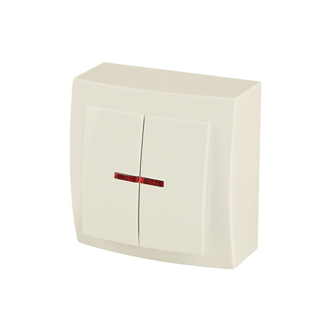 Выключатель двухкавишный с подсветкой, накладная, бежевая Nilson Touran 26121004 - Артикул 26121004