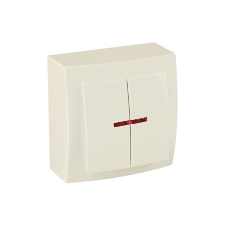 Выключатель двухкавишный с подсветкой, накладная, бежевая Nilson Touran 26121004 - Артикул 26121004