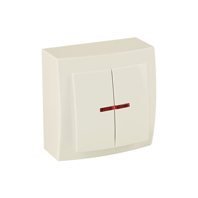 Выключатель двухкавишный с подсветкой, накладная, бежевая Nilson Touran 26121004 - Артикул 26121004