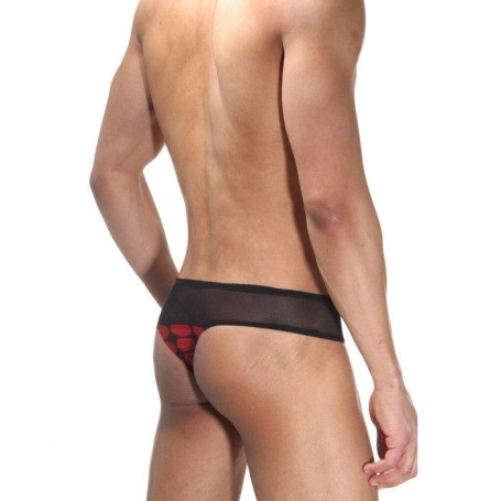 Мужские трусы-тонги с широкой полосой из мелкой сетки - Артикул 308797