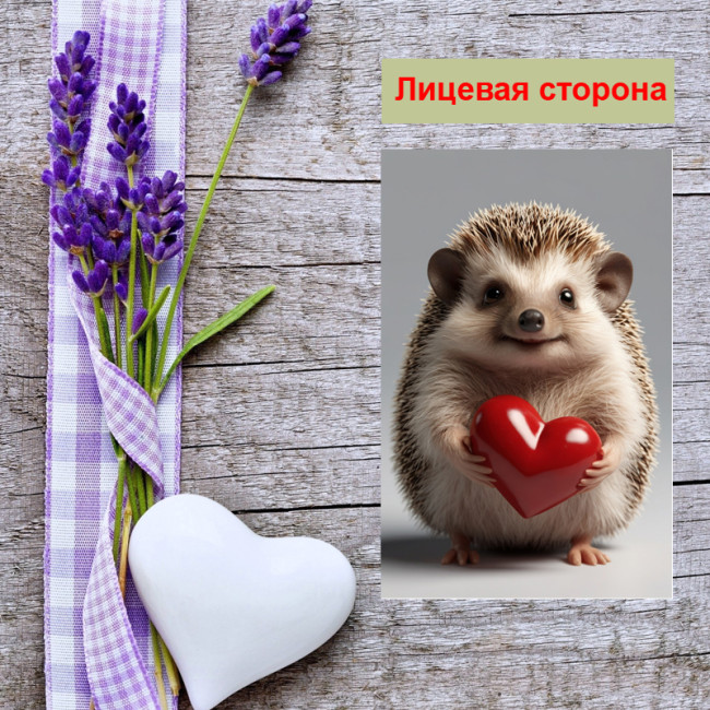 Мини открытка - карточка "Толстенький ёжик с сердечком", бирка для подарков, односторонние, 20 шт - Артикул 210049