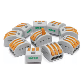 Соединительная клемма с рычажком WAGO 222-413 3-х проводная, 400В, 32А, 10 шт.