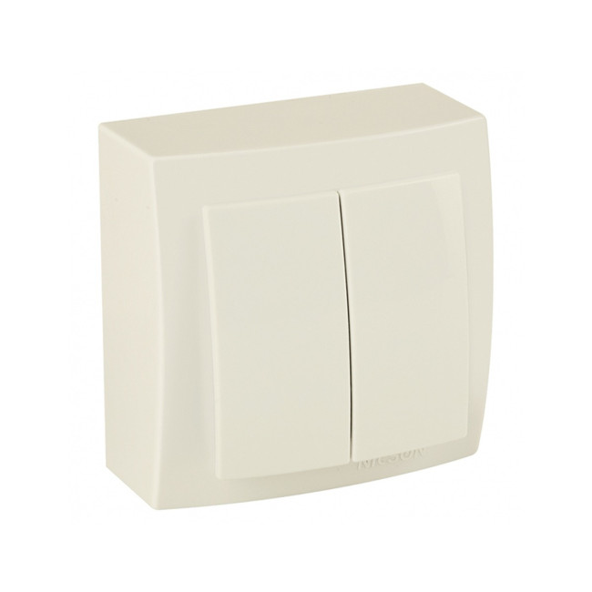 Выключатель двухклавишный открытой проводки цвет Бежевый NILSON - Артикул 26121003 Выключатель двухклавишный открытой проводки цвет Бежевый NILSON - Артикул 26121003