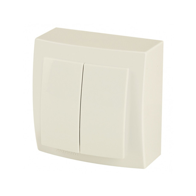 Выключатель двухклавишный открытой проводки цвет Бежевый NILSON - Артикул 26121003 Выключатель двухклавишный открытой проводки цвет Бежевый NILSON - Артикул 26121003