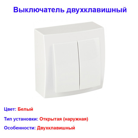 Выключатель двухклавишный открытой проводки цвет Белый NILSON - Артикул 26111003