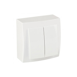 Выключатель двухклавишный открытой проводки цвет Белый NILSON