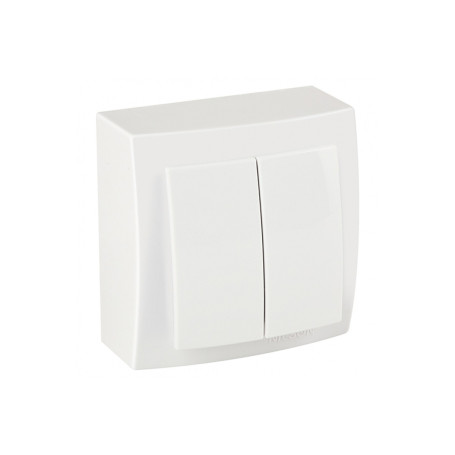 Выключатель двухклавишный открытой проводки цвет Белый NILSON - Артикул 26111003