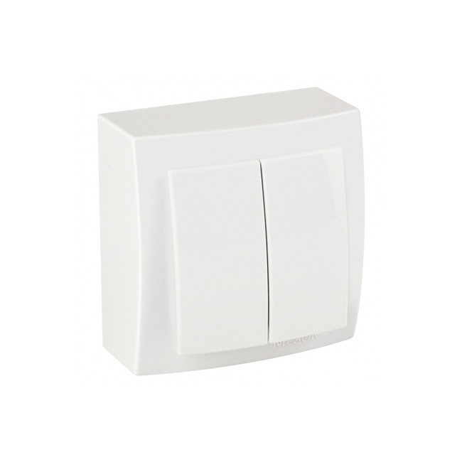Выключатель двухклавишный открытой проводки цвет Белый NILSON - Артикул 26111003 Выключатель двухклавишный открытой проводки цвет Белый NILSON - Артикул 26111003