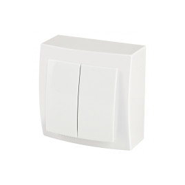 Выключатель двухклавишный открытой проводки цвет Белый NILSON