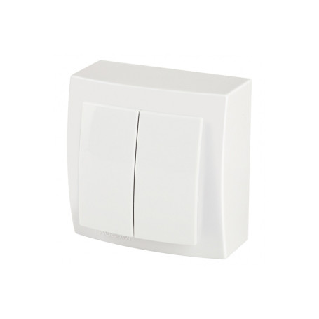 Выключатель двухклавишный открытой проводки цвет Белый NILSON - Артикул 26111003