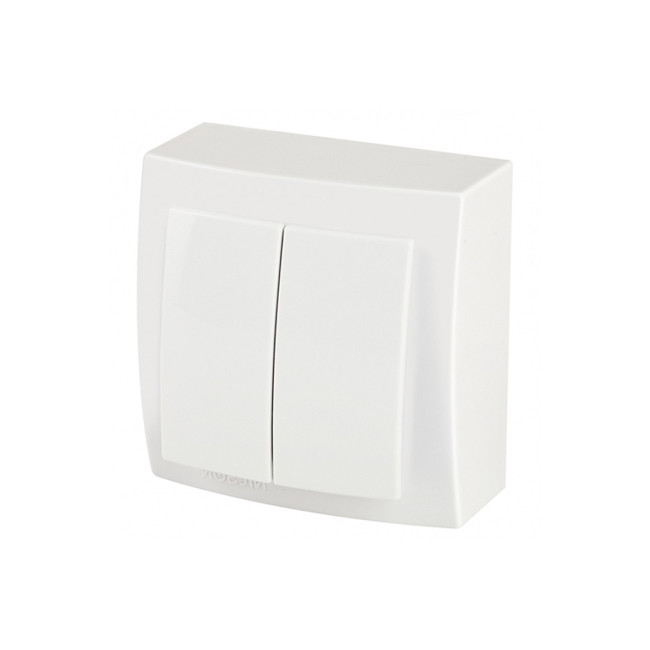 Выключатель двухклавишный открытой проводки цвет Белый NILSON - Артикул 26111003 Выключатель двухклавишный открытой проводки цвет Белый NILSON - Артикул 26111003